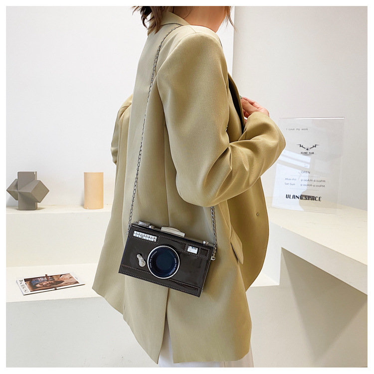 Women's Small Pu Leather Camera Fashion Chain Square Lock Clasp Crossbody Bag display picture 19