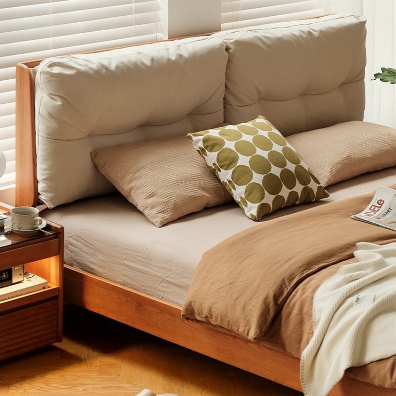 Euler/Ruomeng bed/solid wood cloud bed Japanese style furniture retro soft bed 1.5 m 1.8 double bed master bedroom