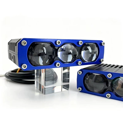 Cross-border best-selling high-power 75W three-eye car İşçi projektorları - medium-net-3-beads-blue