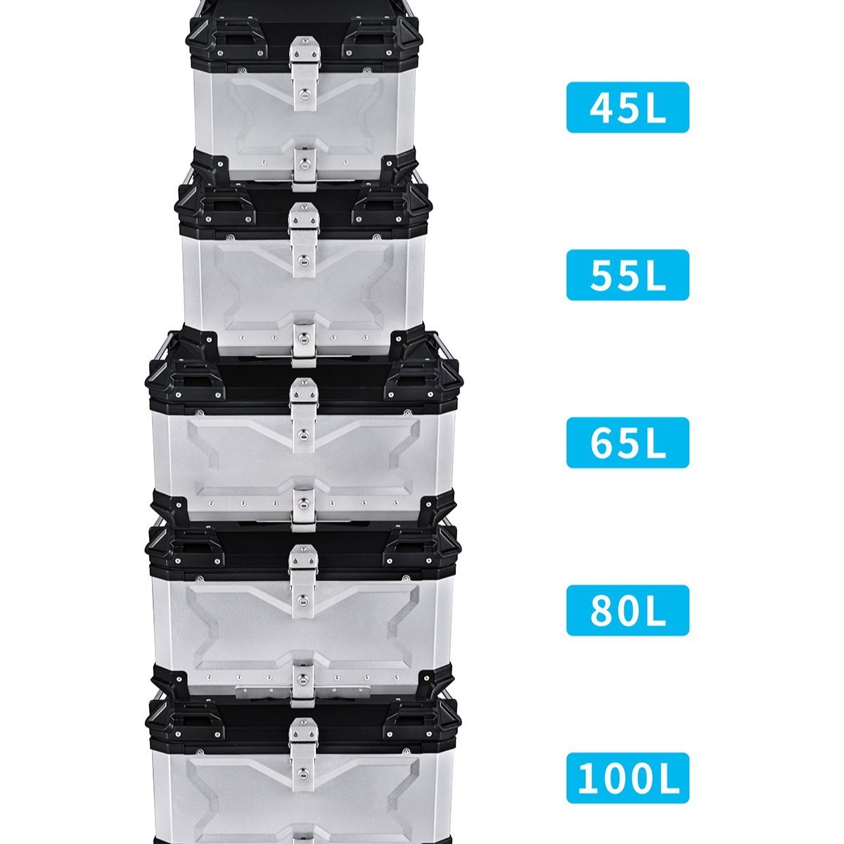 25/32/36/45/55/65/80/100 Liter All-Aluminum Alloy Tail Box with Quick Release, Lock, and Waterproof Features for Motorcycles