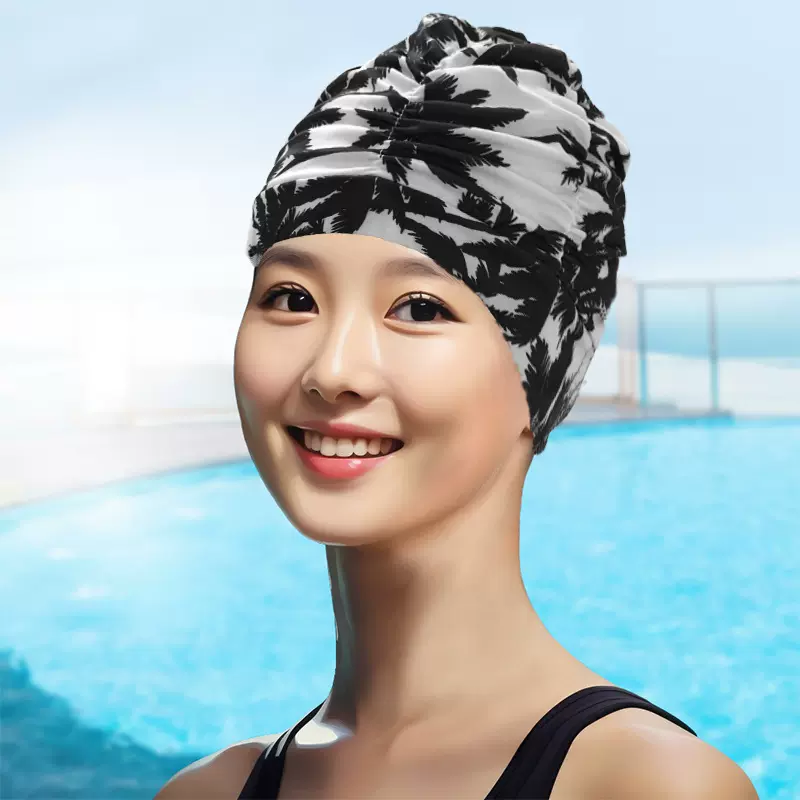 新款泳帽女长发布料不勒头时尚护耳防晒温泉游泳帽显脸小现货其他