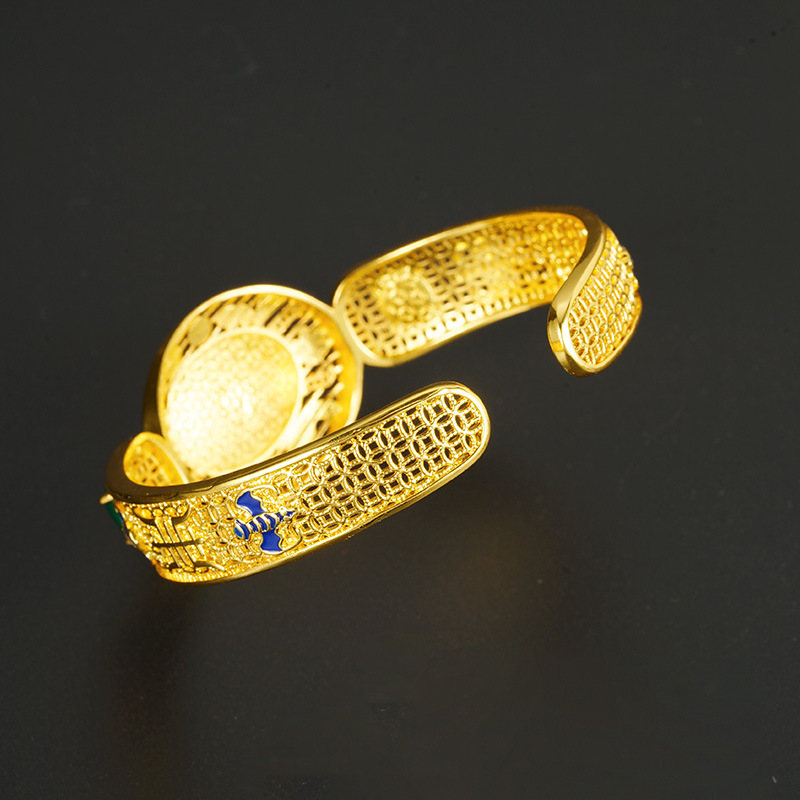 Brazalete abierto de oro de oro de Vietnam jade colorido palacio aleación de cobre esmalte de mujer fábrica de joyería Yiwu