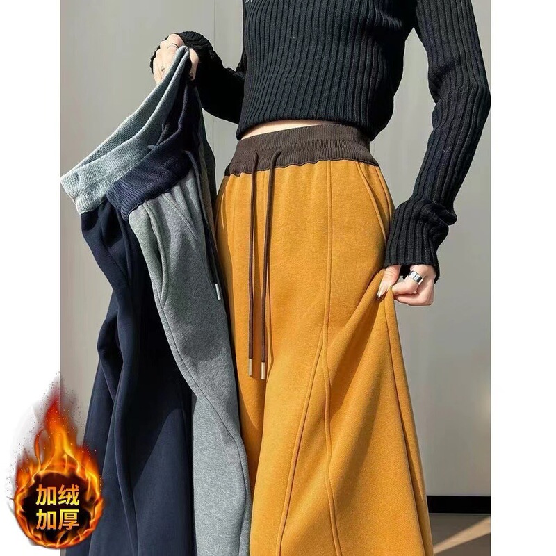 Yellow Fleece-Lined Wide-Leg Curved Pants for Women, Winter 2025 New High-Waisted Loose Straight-Leg Super Popular Casual Banana Pants Yellow Fleece-Lined Wide-Leg Curved Pants for Women, Winter 2025 New High-Waisted Loose Straight-Leg Super Popular Casual Banana Pants