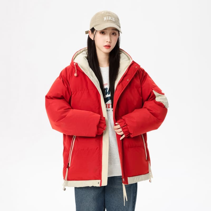 2025 Autumn/Winter Couple's Loose-Fit Versatile Casual Hooded Faux-Two-Piece Thickened Windproof Cotton Jacket for Men