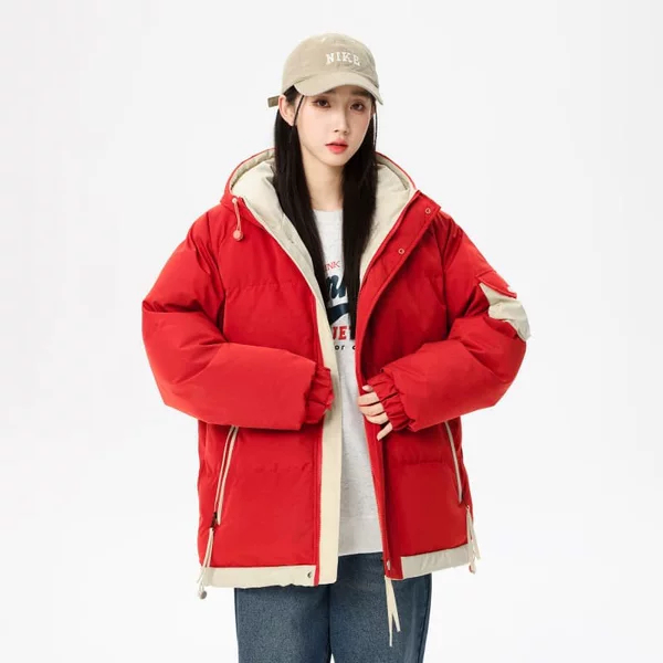 2025 Autumn/Winter Couple's Loose-Fit Versatile Casual Hooded Faux-Two-Piece Thickened Windproof Cotton Jacket for Men