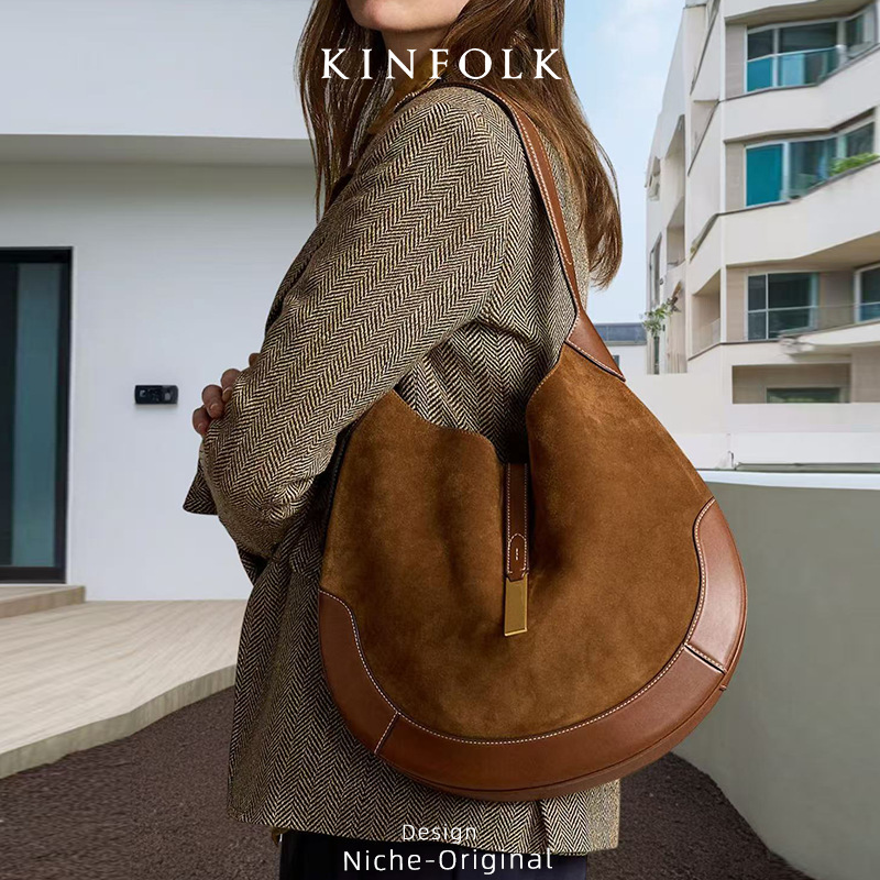 Cross-border Women's Underarm Bag Suede Equestrian Design Dumpling Bag Tote Bag Fashionable Explosive Portable Crescent Bag