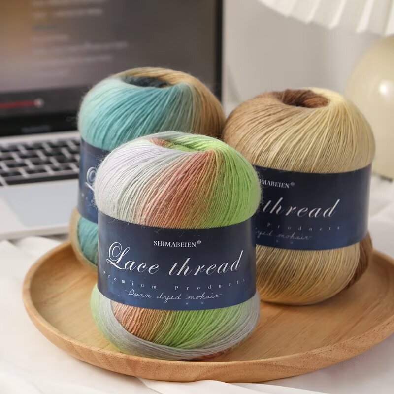 500 m Rainbow Line Long Dyed Hand-knitted Crocheted Shawl Jacket Thick Lace mercerized Wool Single 100g