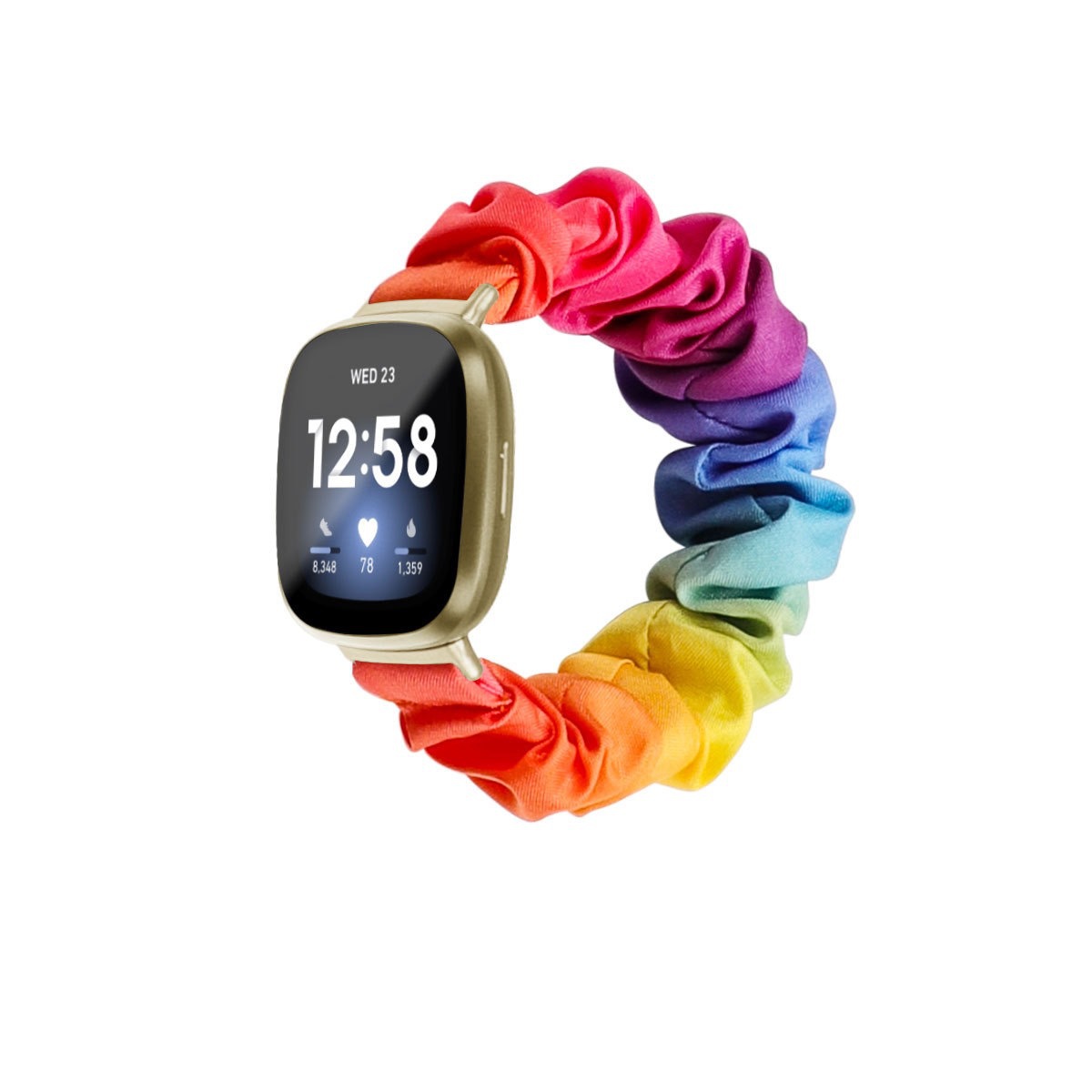 Adecuado para Fitbit Versa3 correa de intestino grueso poliéster elástico tela impresa banda de pelo correa elástica