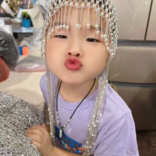 Children's Off-White Tassel Pearl Hat Beaded Headdress Tassel Hat Tassel Headdress Photo Studio Photo Accessories