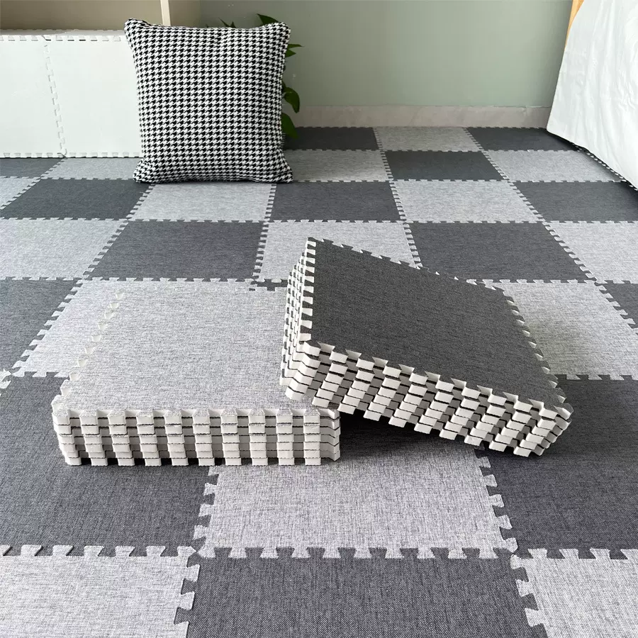 亚麻棉拼接地毯地垫卧室客厅ins风床边毯大面积全铺儿童爬行垫子