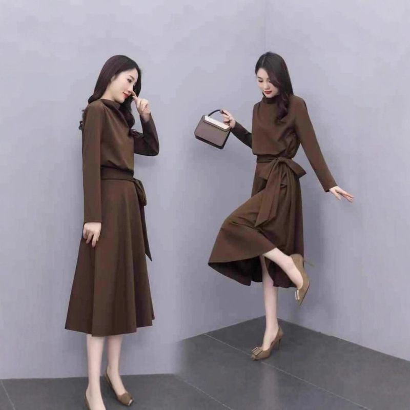 [1234 Times Repurchase] Extra Large Size 150kg Fat mm Long-Sleeved Dress Spring & Fall Thin Classy Popular High Collar