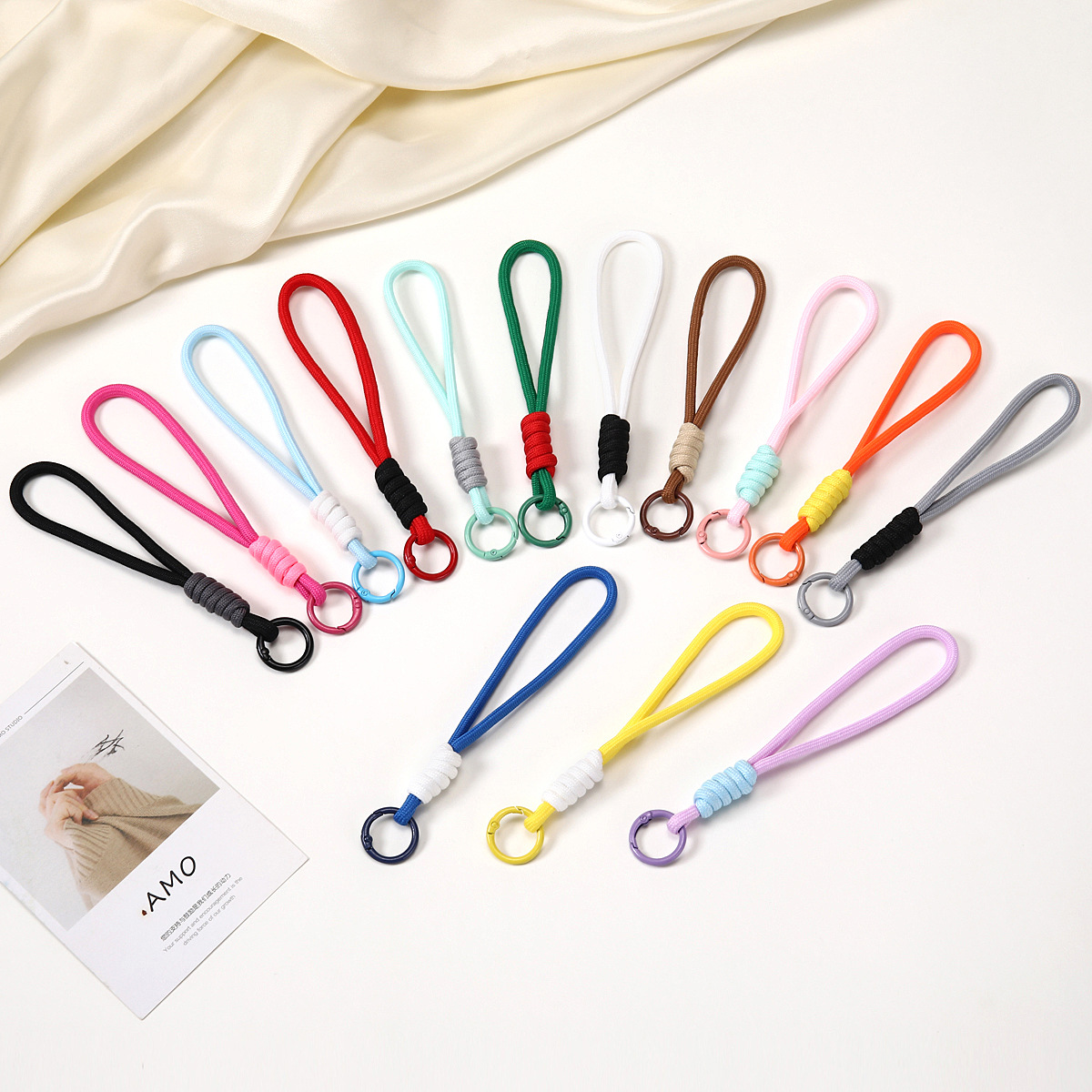 Candy-Colored Anti-Drop Creative Simple Mid-Length Phone Keychain Universal Woven Lanyard Handmade Hand-Held Strap