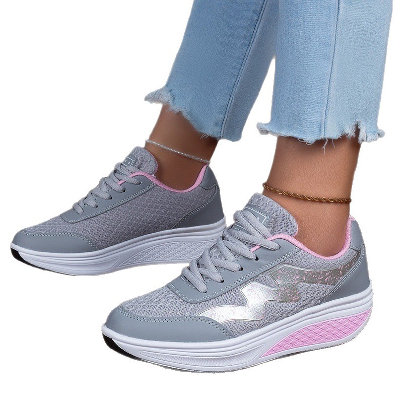 Zapatos casuales de primavera y verano para mujeres, zapatos casuales de suela gruesa para viajar y correr, zapatos de malla transpirables para mujeres, zapatos individuales