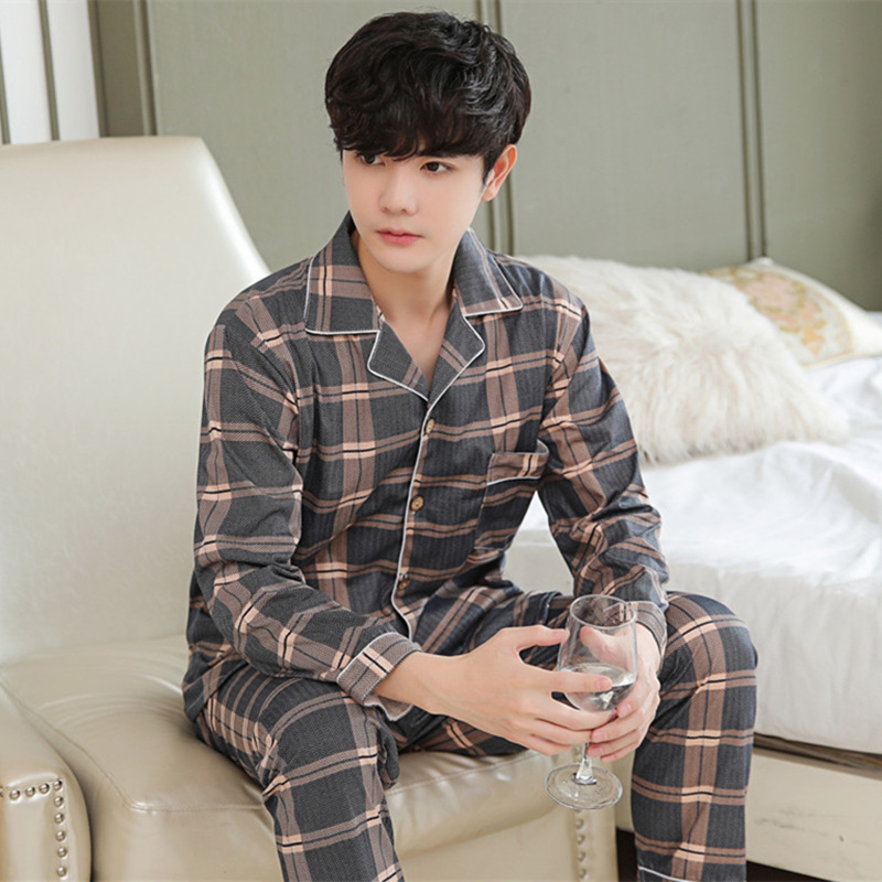 2024 nuevo pijama a cuadros para hombres primavera y otoño algodón de manga larga tamaño grande otoño y invierno para hombres se puede usar ropa para el hogar