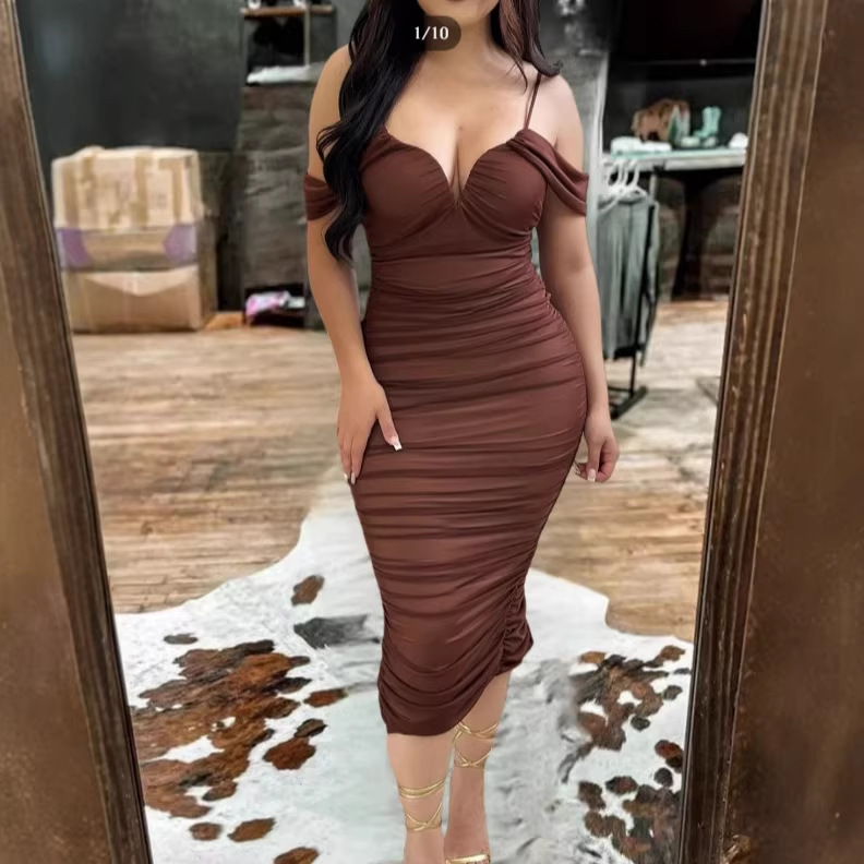2026 European and American Women's Fashion Spaghetti Strap Bustier Amazon Sexy Tight-Fitting Cross-Border Ruched Slim-Fit Solid Color Dress 2026 European and American Women's Fashion Spaghetti Strap Bustier Amazon Sexy Tight-Fitting Cross-Border Ruched Slim-Fit Solid Color Dress