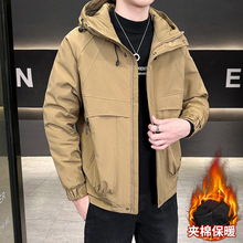 外套男秋冬季加绒加厚潮流韩版夹克青少年初高中学生冬装棉袄褂子