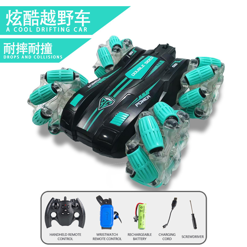 Coche de control remoto RC transfronterizo, coche de control remoto con acrobacias de gestos de doble cara, coche de juguete para niños con tracción en las cuatro ruedas, todoterreno, regalo para niños