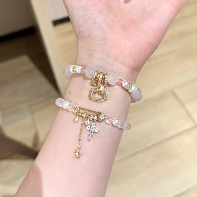 金粉KT天然粉水晶手串熊的珍宝珠同款抖音爆款别针星星少女心手饰|undefined