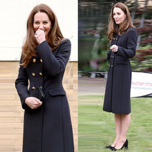 凱特王妃2022秋冬季新款女裝圓領長袖雙排扣修身氣質中長風衣外套
