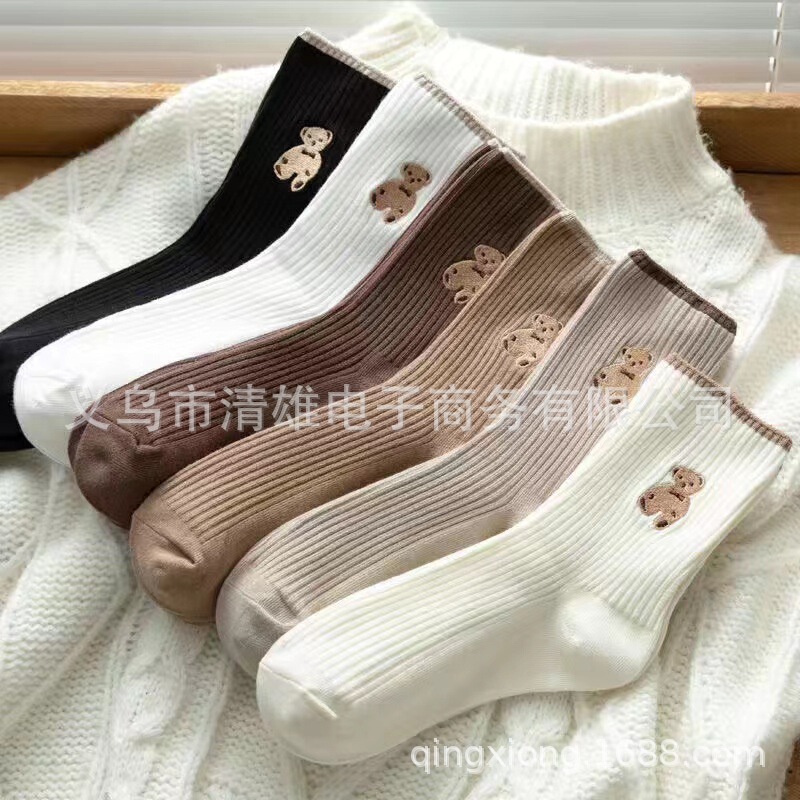 Bear Socks Women's Cute Japanese Trendy Korean Spring and Autumn Summer Stacking Socks Autumn and Winter Teddy Bear Stockings