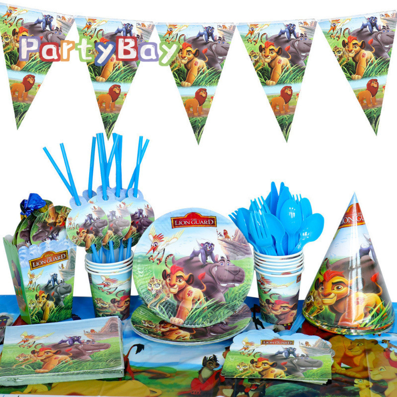 Jungle Lion King Simba Themed Birthday Paper Plates, Paper Cups, Paper Napkins, Knife, Fork, Spoon, Party Decoration Tableware Set, Balloons
