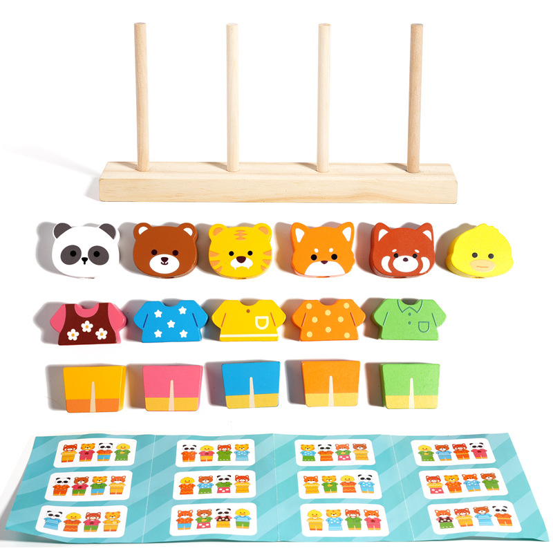 Los niños animales cambian de vestir con patrón de columna de emparejamiento de colores ejercicio cognitivo de movimiento fino juguetes de madera de educación temprana