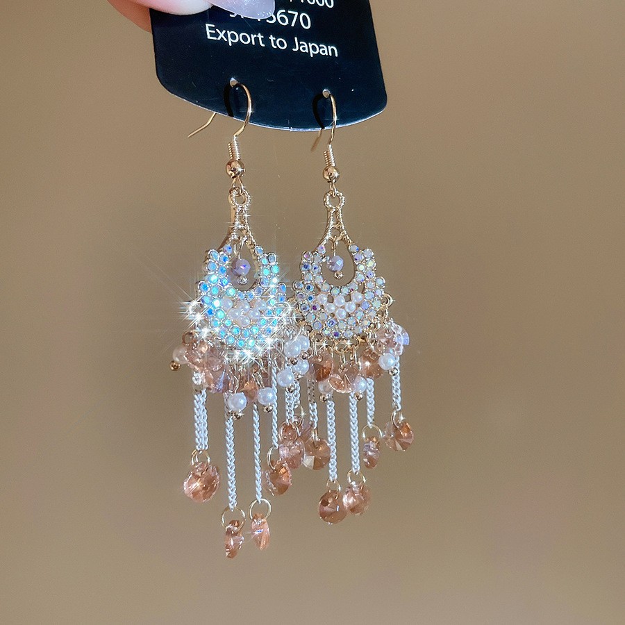 Aguja de plata con diamantes de cristal pendientes de bordilla estilo nacional pendientes de temperamento pequeño ligero lujo de alta calidad industria pesada exageración pendientes