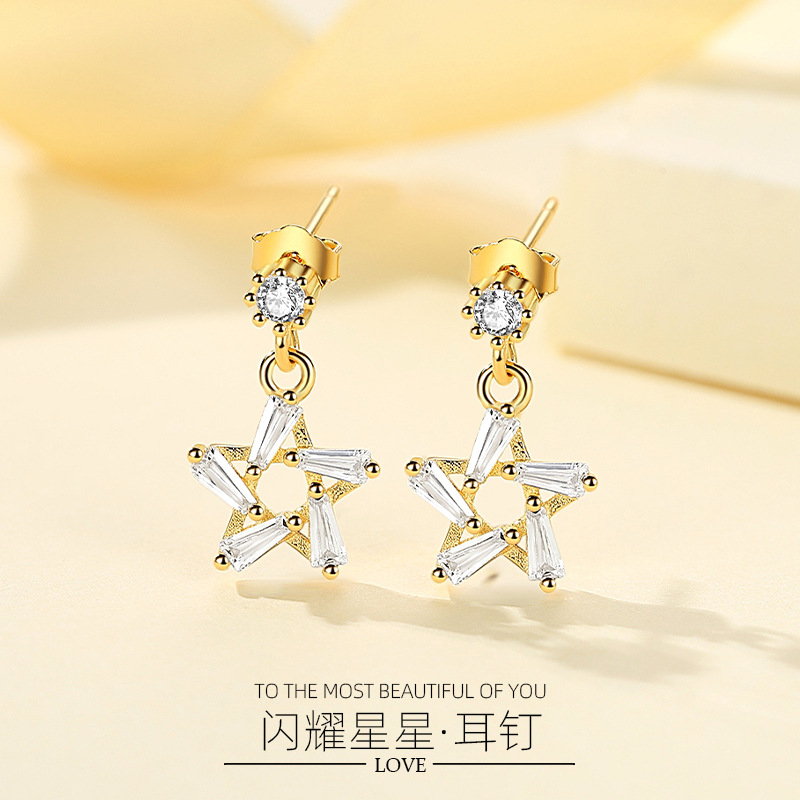 S925 plata esterlina estrella borla pendientes de moda pendientes huecos accesorios creativos europeos y americanos transfronteriza nueva venta al por mayor