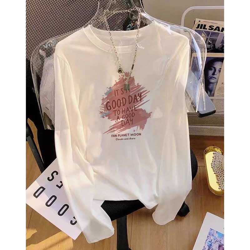 2026 New Niche Style Pure Cotton White Long-Sleeve T-Shirt for Women, Fashionable Versatile Trendy Top, Base Shirt for Autumn
