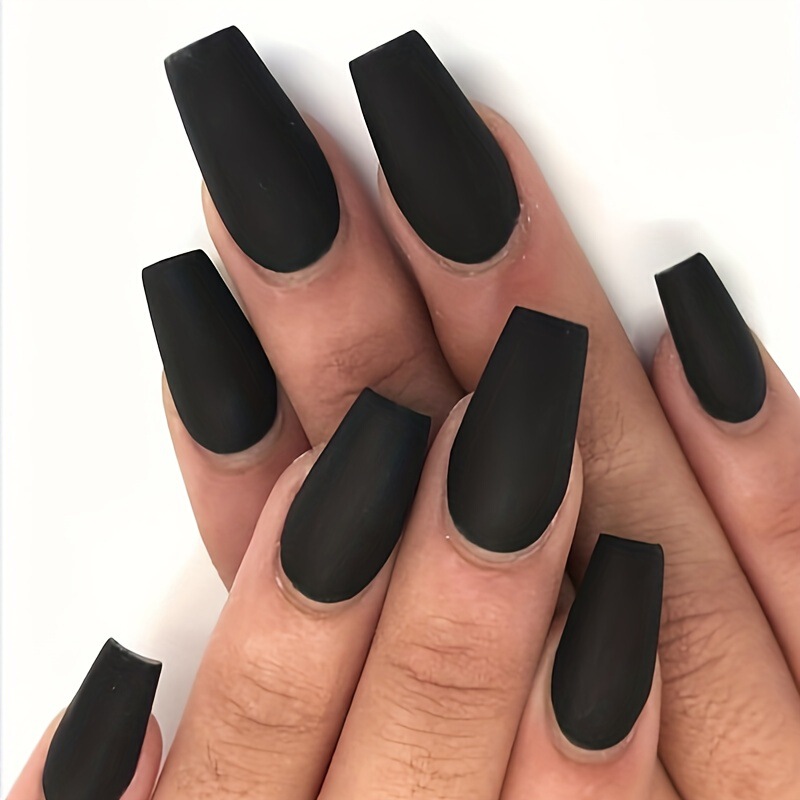 Foreign trade nail art patch frosted short almond nail nail piece 24 wearable nail removable solid color black nail art patch