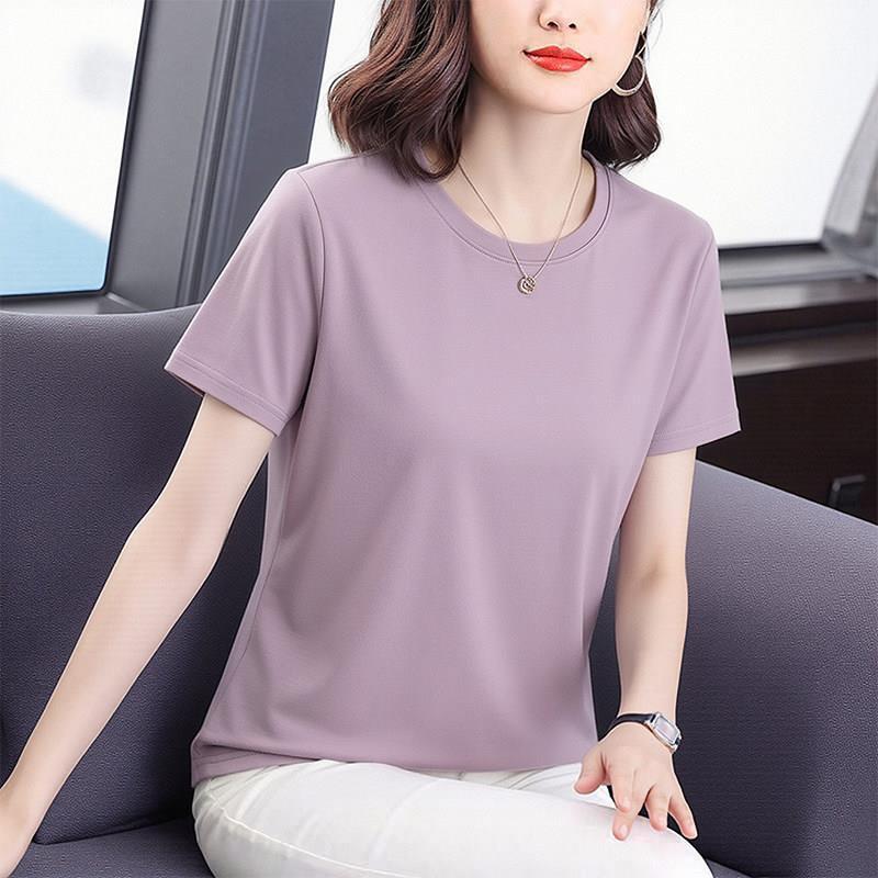 Middle-Aged Mom's Cotton Solid Color T-Shirt, Women's Short-Sleeve Summer Thin Loose Large Size Design Niche T-Shirt Middle-Aged Mom's Cotton Solid Color T-Shirt, Women's Short-Sleeve Summer Thin Loose Large Size Design Niche T-Shirt