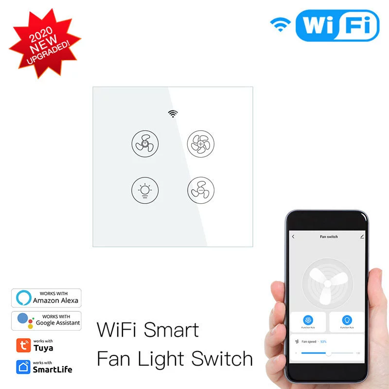 WiFi + RF умный потолочный вентилятор, панель переключателя Tuya APP, дистанционное управление