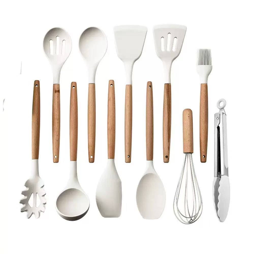 Espátula de Silicona para Cocina de Silicona de Grado Alimenticio y Madera Resistente a Altas Temperaturas y Antideslizante