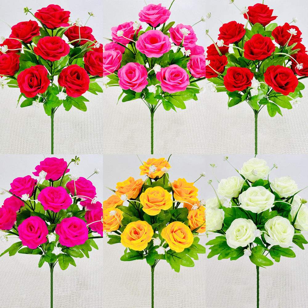 10 flores de rosa arcoíris flores falsas flores de alta calidad decoración de la sala de estar interior ramo de flores decoración de la mesa de comedor del hogar