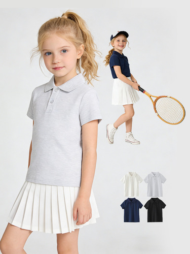 Children's wear cotton Polo shirt t-shirt 200g sports casual lapel top for men and women children pure color breathable short-sleeved t-shirt