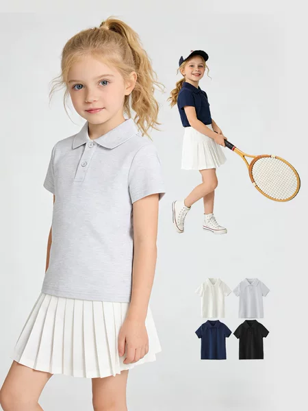 Children's Clothing Pure Cotton Polo Shirt T-Shirt 200g Sports Casual Lapel Top for Boys and Girls Solid Color Breathable Short-Sleeved T-Shirt