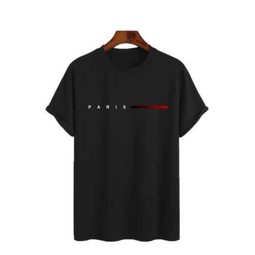 Men's 100% cotton loose Paris creative letter print casual slim round collar short-sleeve T-shirt top anime