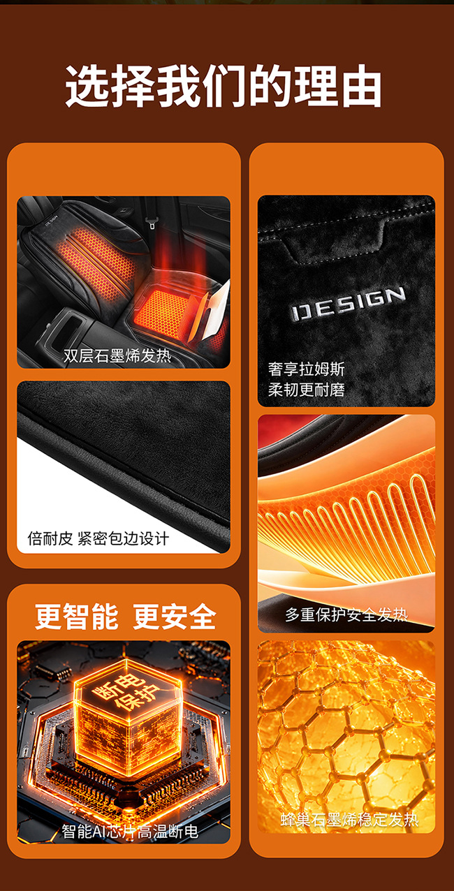Cross-border graphene car heated seat cushion, winter short-pile electric heating 12V universal warm seat pad