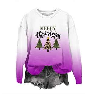 Amazon 3D Digital Christmas Tree Print Ladies Gradient Color Round Neck Jacket Trendy Fashion Long Sleeve Sweatshirt Wholesale
