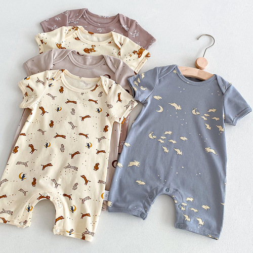 Summer 2024 Nordic Style Baby Clothes Class A 100% Cotton Baby Onesie Short Sleeve Baby Crawling Suit Newborn