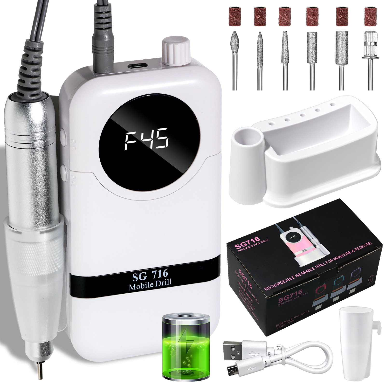 Lijadora de uñas recargable para tienda de uñas, lijadora de uñas y exfoliante, amoladora de uñas de almacenamiento eléctrico portátil