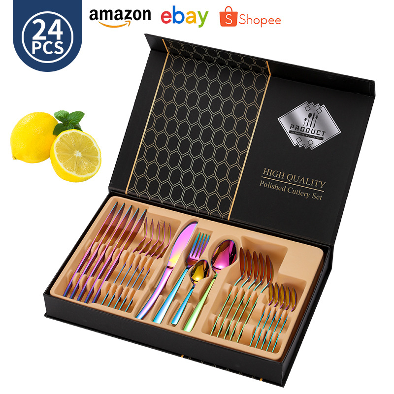 나이프, 포크, 스푼 네이키드 24개 플립탑 선물 상자 - 블랙