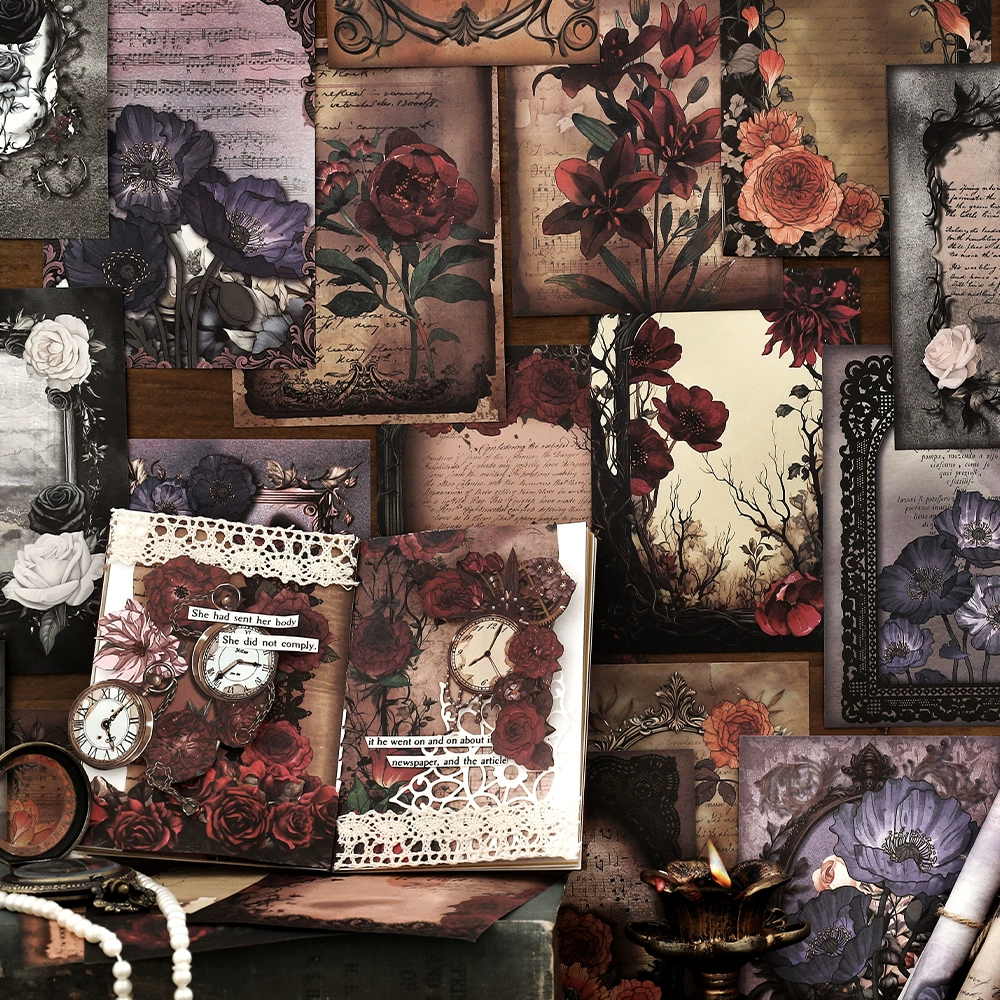 20 таинственных национальных ручных бумажных материалов темные ретро розовые цветы