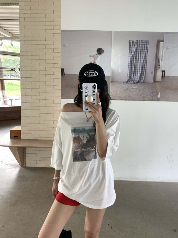 黄 _ 韓国版夏の新型レトロな古い風景のプリントをしています。|undefined