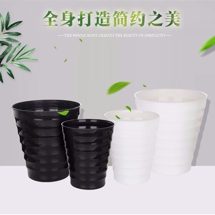 Big white black plastic flowerpot, increased thickness