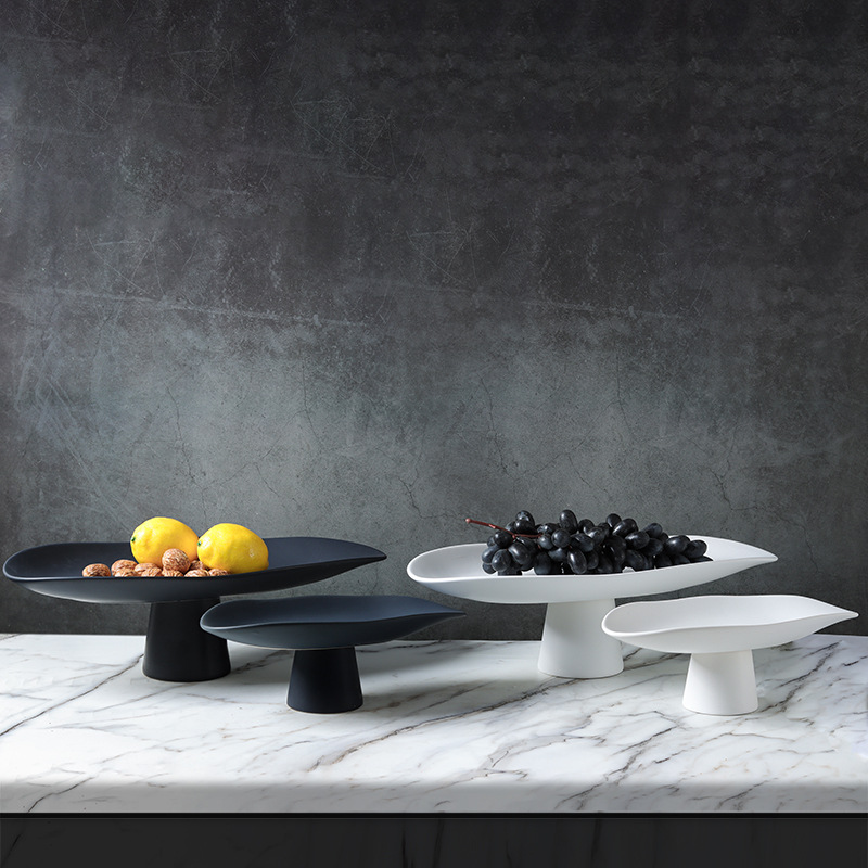 现代简约新中式北欧极简黑白陶瓷托盘果盘摆件家居样板间软装饰品