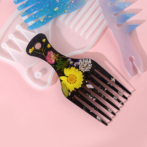 Floral DIY crystal glue comb mold shape fork comb texture comb African oil hair comb silicone mold
