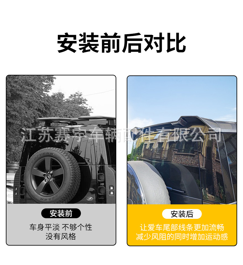Suitable for 20-26 models of Land Rover Defender, tail wing modification parts, roof wing, exterior off-road modification accessories, and wind deflector
