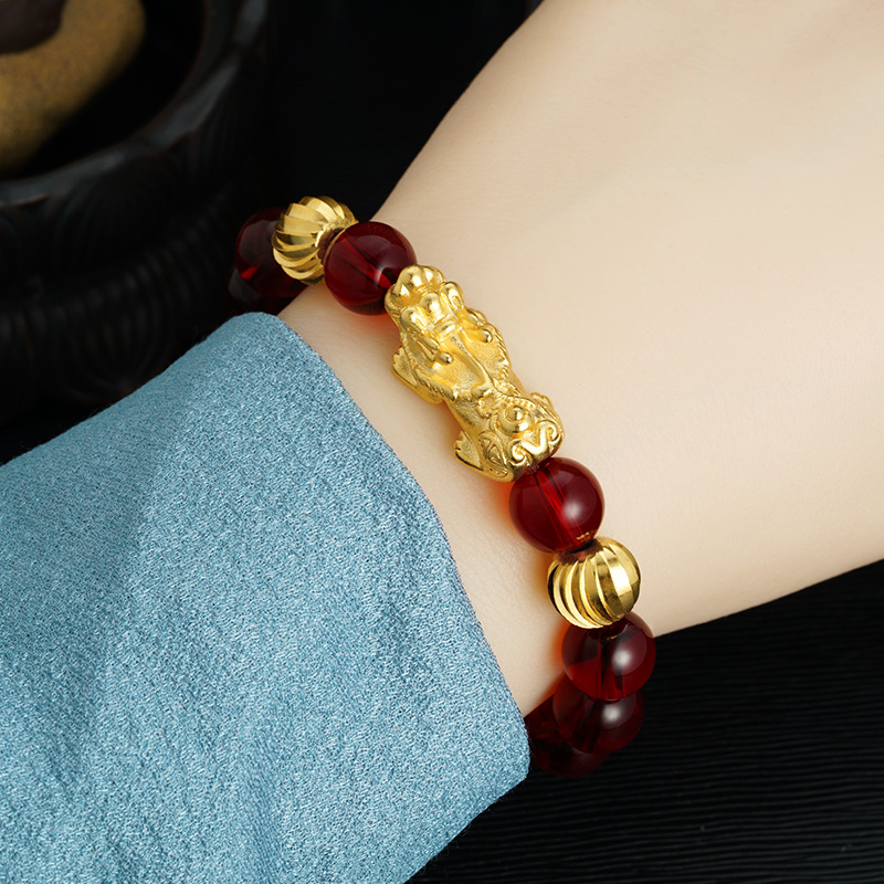 Pulsera de oro de Vietnam hombres y mujeres estilo nacional piedra negra vino rojo imitación oro cuentas accesorios de joyería fábrica suministro directo al por mayor