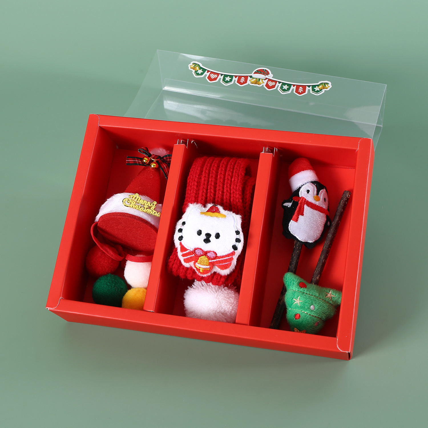 Mascota gato Santa Claus árbol sombrero pajarita collar divertido gato palo felpa molar sonido interactivo conjunto de juguetes caja